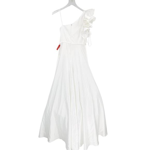 MAC DUGGAL Dress Size 6 Evening Gown NEW Satin White One Shoulder Pockets - Picture 6 of 7
